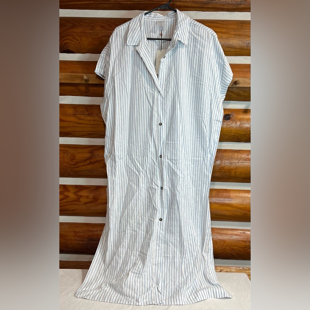 Calia White and Blue Striped Swim Coverup XL